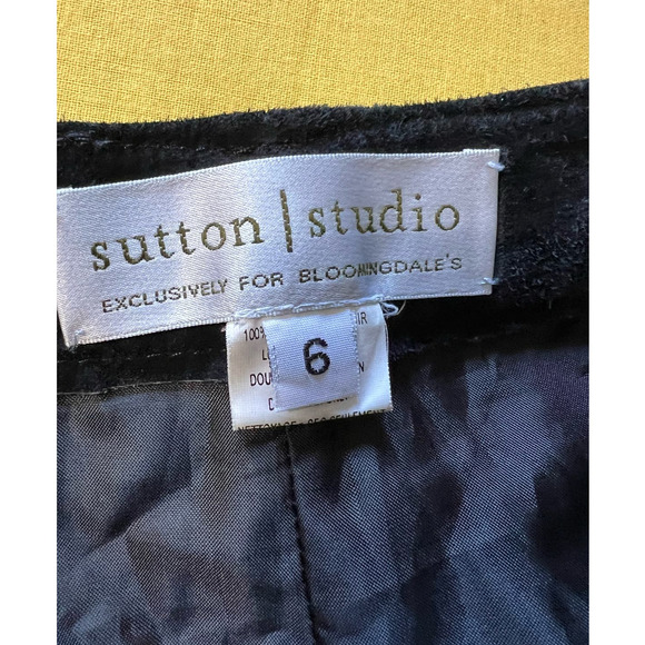 Sutton Studio Genuine Suede Leather Black Laser Cut Pants, Size 6 - Picture 3 of 12